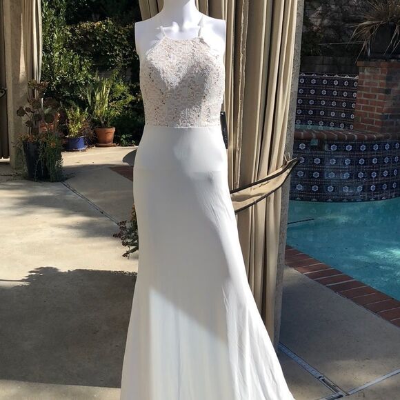 Sequin Hearts Sequin Lace Bodice Halter Gown Sz 1 - Picture 2 of 10